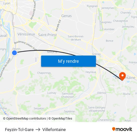 Feyzin-Tcl-Gare to Villefontaine map