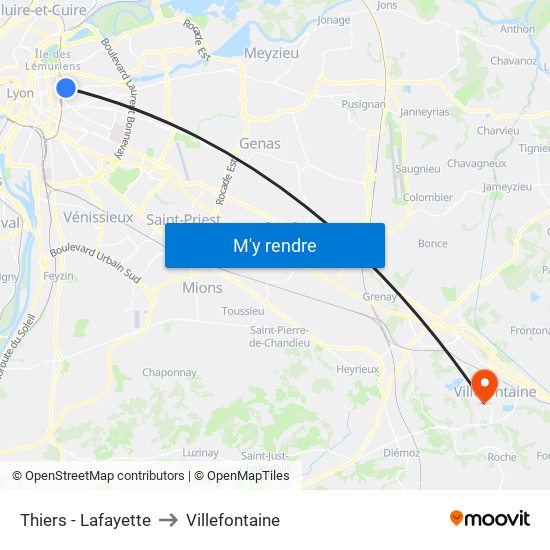 Thiers - Lafayette to Villefontaine map