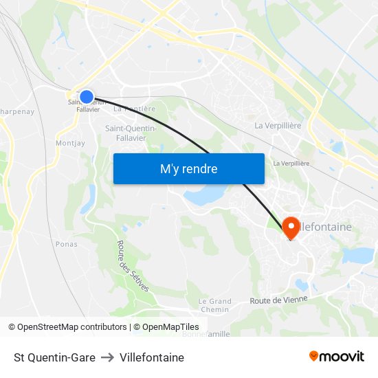 St Quentin-Gare to Villefontaine map