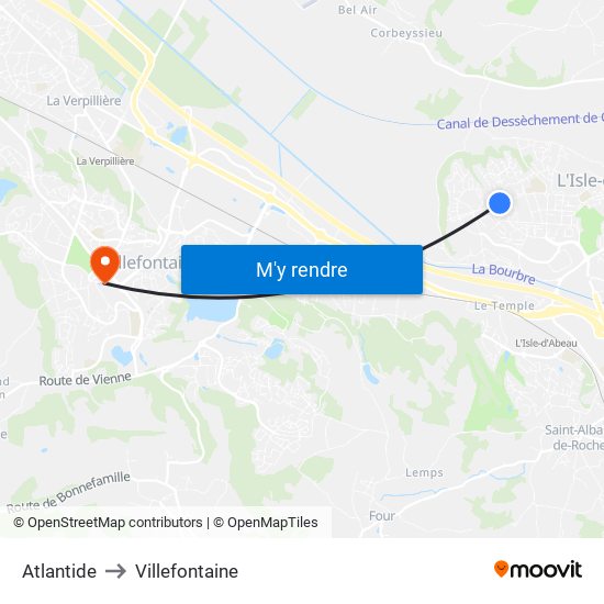 Atlantide to Villefontaine map