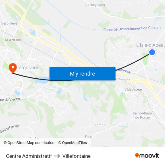 Centre Administratif to Villefontaine map