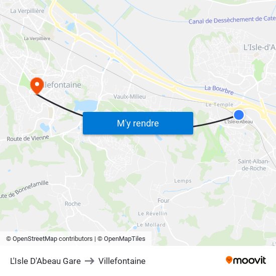 L'Isle D'Abeau Gare to Villefontaine map