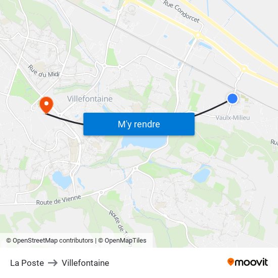 La Poste to Villefontaine map