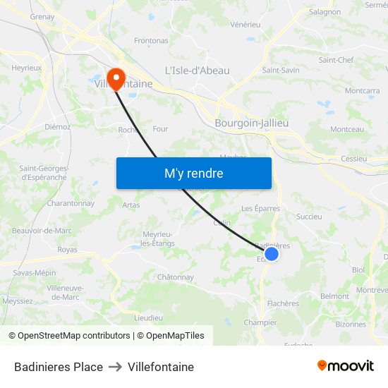 Badinieres Place to Villefontaine map