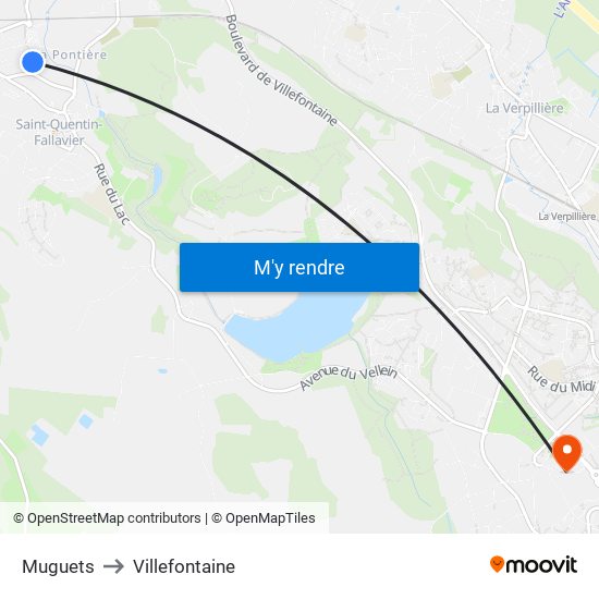 Muguets to Villefontaine map