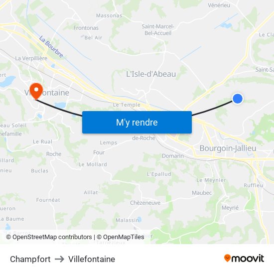 Champfort to Villefontaine map