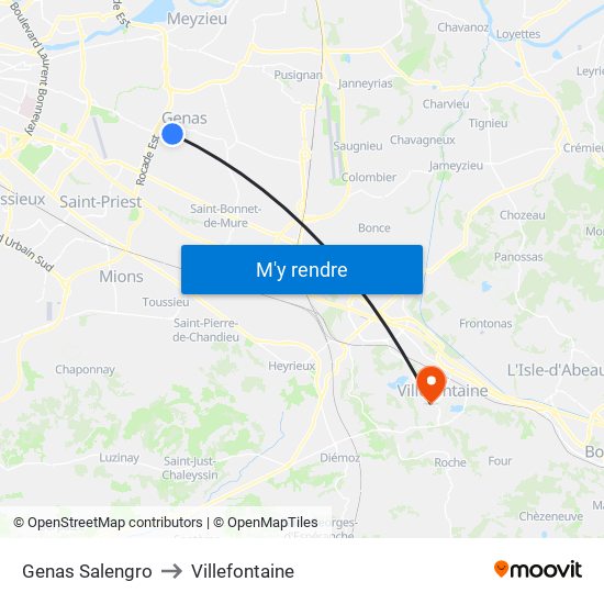 Genas Salengro to Villefontaine map