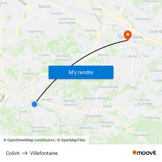 Colivit to Villefontaine map
