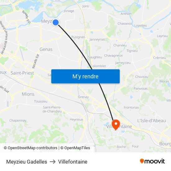 Meyzieu Gadelles to Villefontaine map