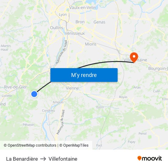 La Benardière to Villefontaine map