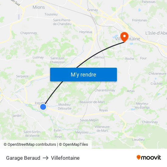 Garage Beraud to Villefontaine map