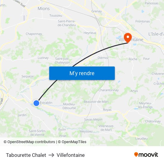 Tabourette Chalet to Villefontaine map