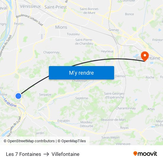 Les 7 Fontaines to Villefontaine map