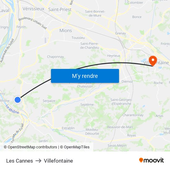Les Cannes to Villefontaine map