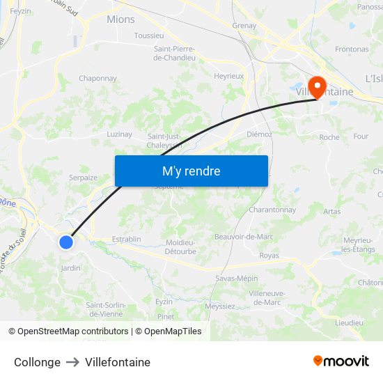 Collonge to Villefontaine map