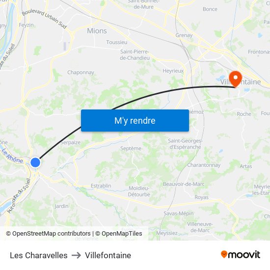 Les Charavelles to Villefontaine map
