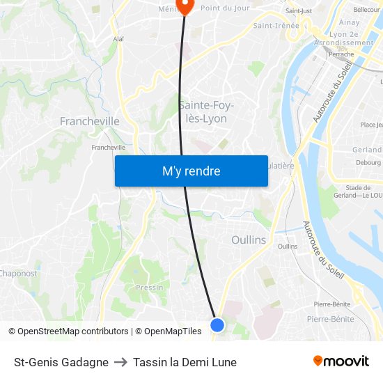 St-Genis Gadagne to Tassin la Demi Lune map
