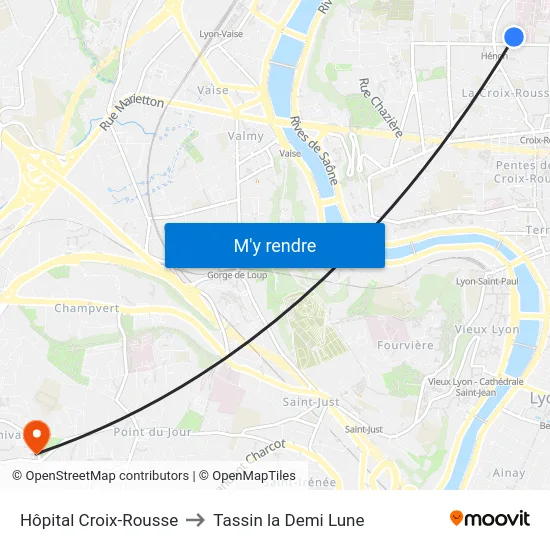 Hôpital Croix-Rousse to Tassin la Demi Lune map
