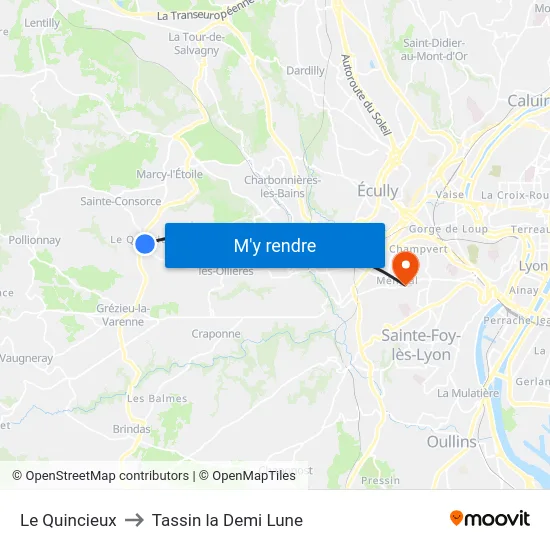 Le Quincieux to Tassin la Demi Lune map