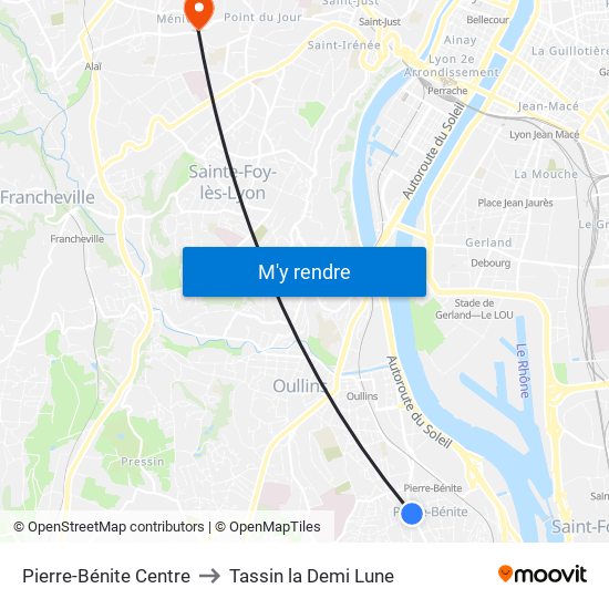 Pierre-Bénite Centre to Tassin la Demi Lune map