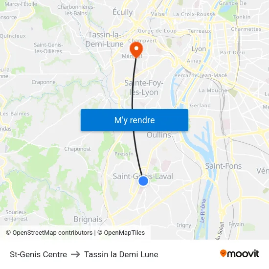 St-Genis Centre to Tassin la Demi Lune map
