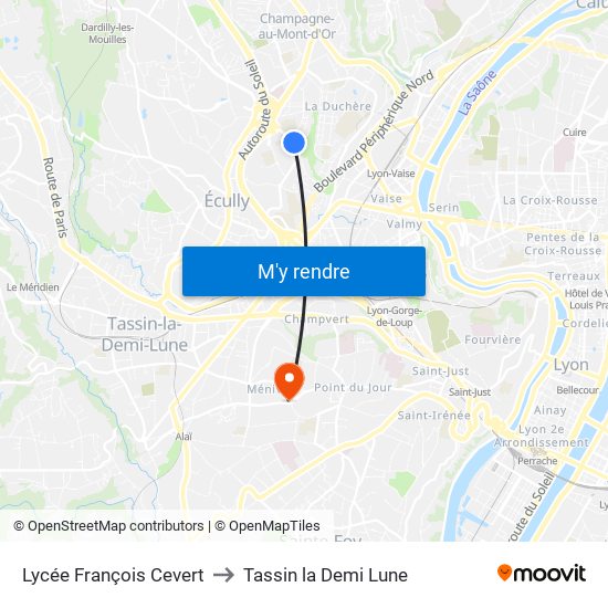 Lycée François Cevert to Tassin la Demi Lune map