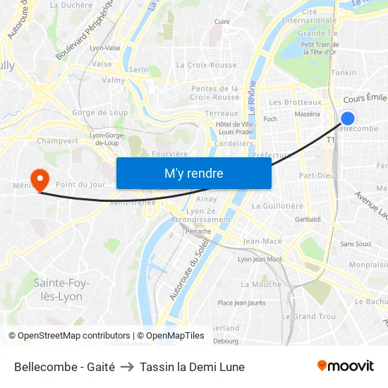 Bellecombe - Gaité to Tassin la Demi Lune map