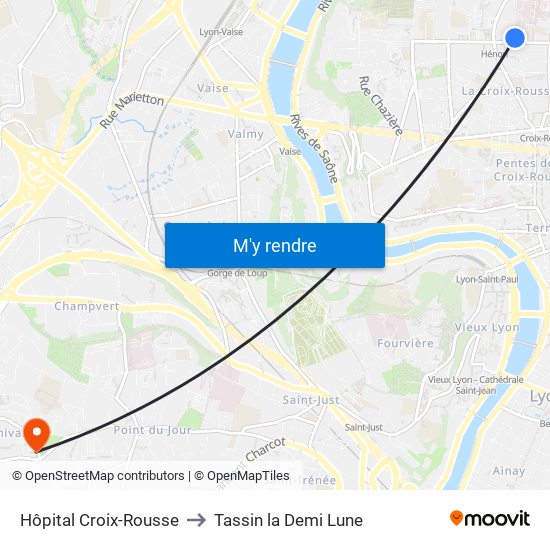 Hôpital Croix-Rousse to Tassin la Demi Lune map