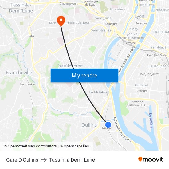 Gare D'Oullins to Tassin la Demi Lune map