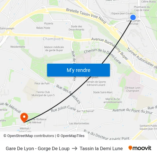 Gare De Lyon - Gorge De Loup to Tassin la Demi Lune map