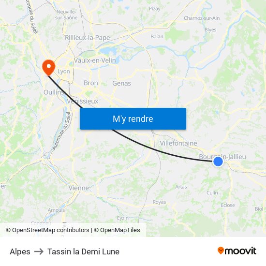 Alpes to Tassin la Demi Lune map