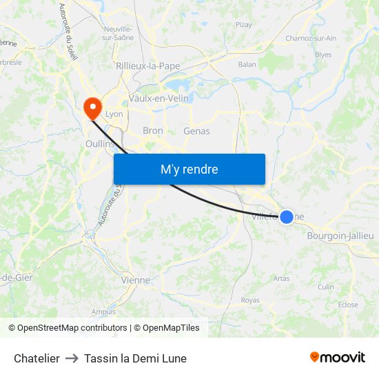 Chatelier to Tassin la Demi Lune map
