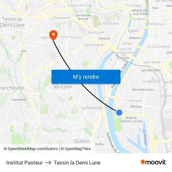 Institut Pasteur to Tassin la Demi Lune map