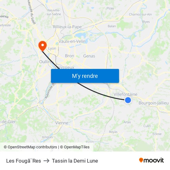 Les Fougã¨Res to Tassin la Demi Lune map