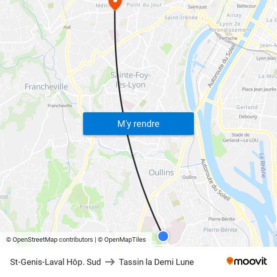 St-Genis-Laval Hôp. Sud to Tassin la Demi Lune map