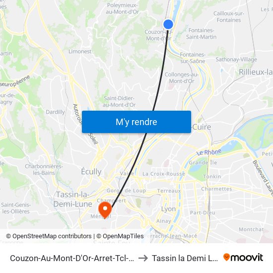 Couzon-Au-Mont-D'Or-Arret-Tcl-Gare to Tassin la Demi Lune map