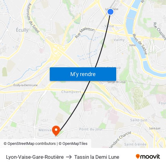 Lyon-Vaise-Gare-Routière to Tassin la Demi Lune map