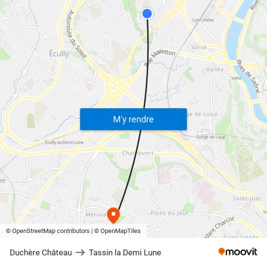 Duchère Château to Tassin la Demi Lune map