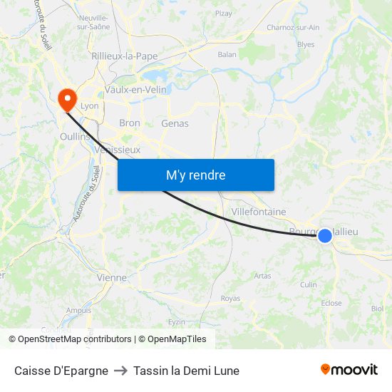 Caisse D'Epargne to Tassin la Demi Lune map