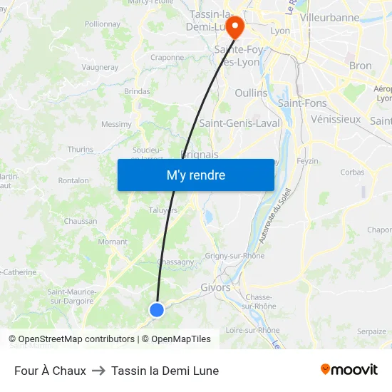 Four À Chaux to Tassin la Demi Lune map