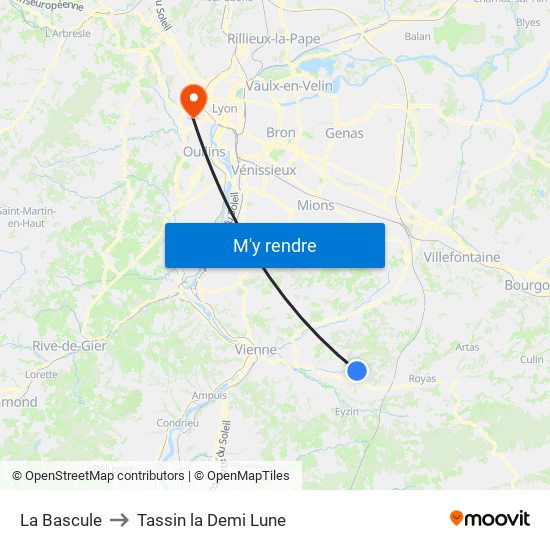 La Bascule to Tassin la Demi Lune map