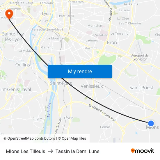 Mions Les Tilleuls to Tassin la Demi Lune map