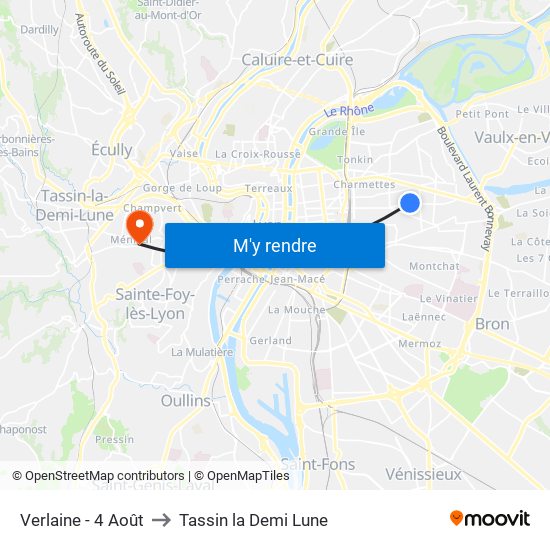 Verlaine - 4 Août to Tassin la Demi Lune map