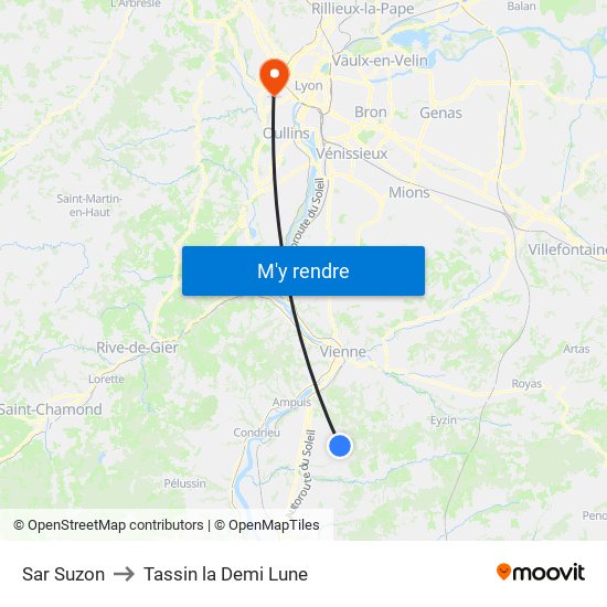 Sar Suzon to Tassin la Demi Lune map