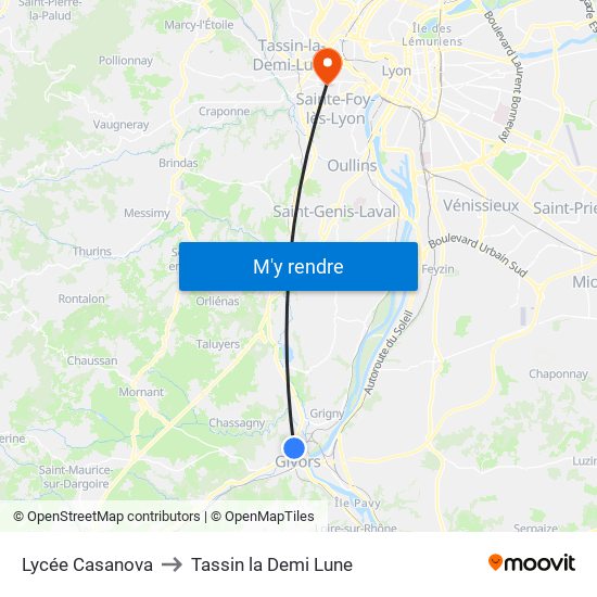 Lycée Casanova to Tassin la Demi Lune map