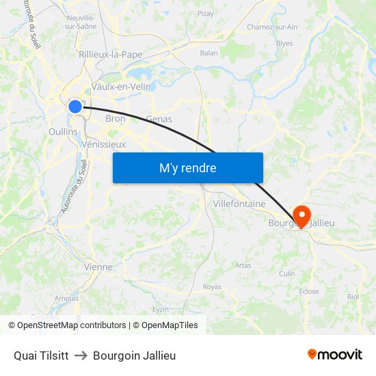 Quai Tilsitt to Bourgoin Jallieu map