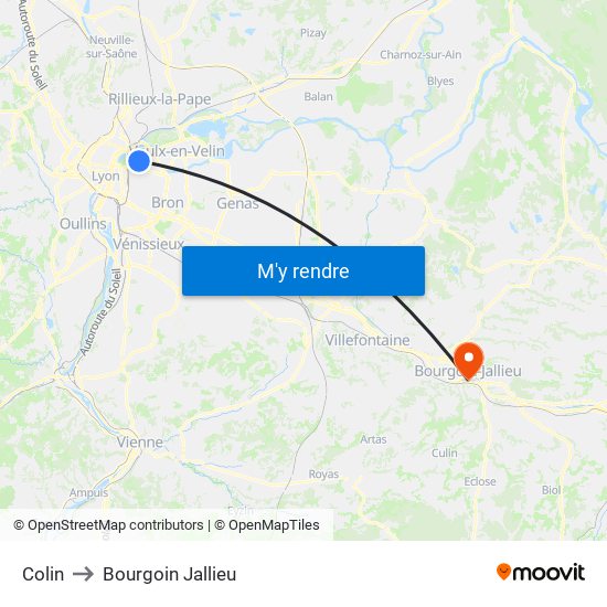 Colin to Bourgoin Jallieu map