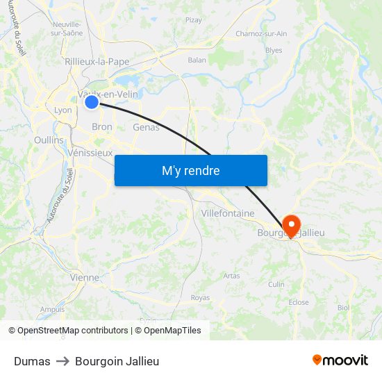 Dumas to Bourgoin Jallieu map