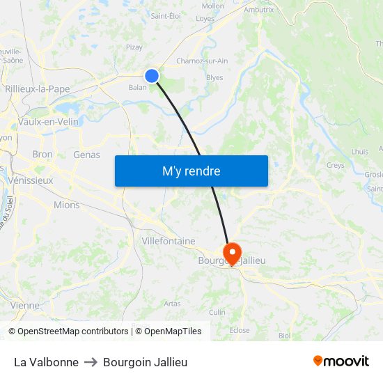 La Valbonne to Bourgoin Jallieu map