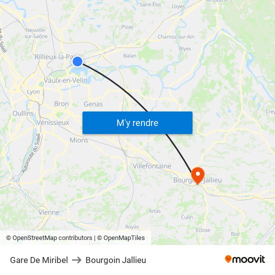 Gare De Miribel to Bourgoin Jallieu map
